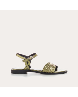 Mykonos Flat Sandals - Women's Metallic Leather Flange Shoes | Reqins