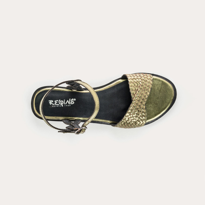 Mykonos Flat Sandals - Women's Metallic Leather Flange Shoes | Reqins