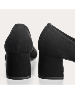 Escarpins à talons carrés en cuir velours avec nœud