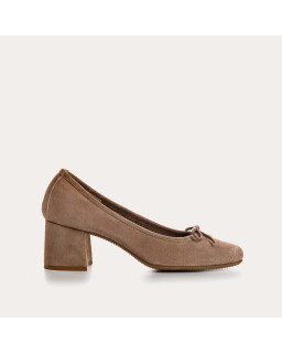 Escarpins à talons carrés en cuir velours avec nœud