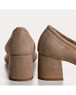 Escarpins à talons carrés en cuir velours avec nœud