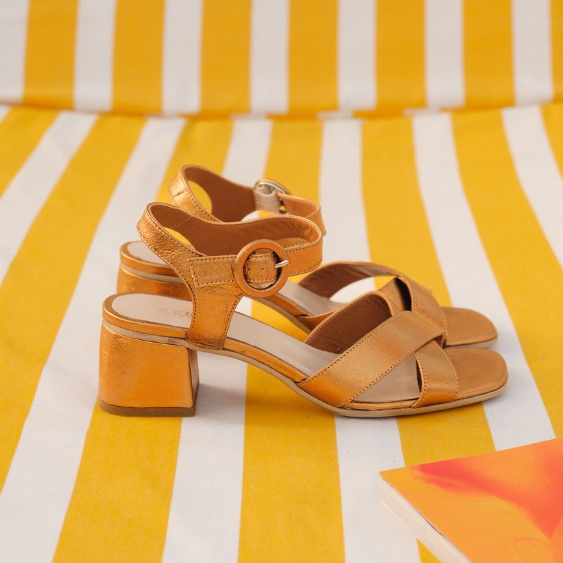 Olympia Sandals - Women's Metallic Leather Flange Shoes | Reqins