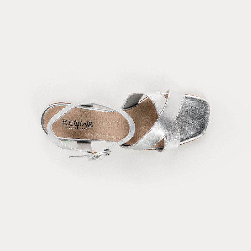 Olympia Sandals - Women's Metallic Leather Flange Shoes | Reqins