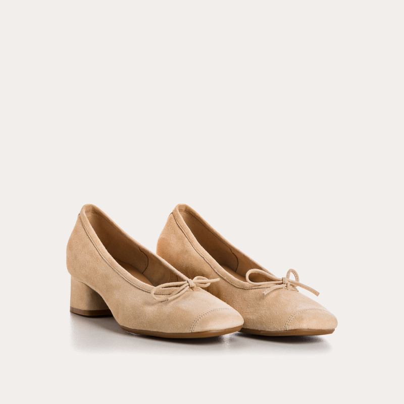Velvet leather heeled ballerinas with knot