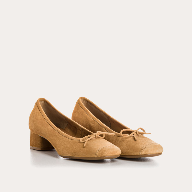 Velvet leather heeled ballerinas with knot