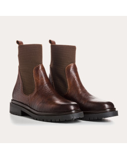 Boots Chelsea en cuir embossé lézard avec élastiques