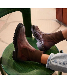 Boots Chelsea en cuir embossé lézard avec élastiques