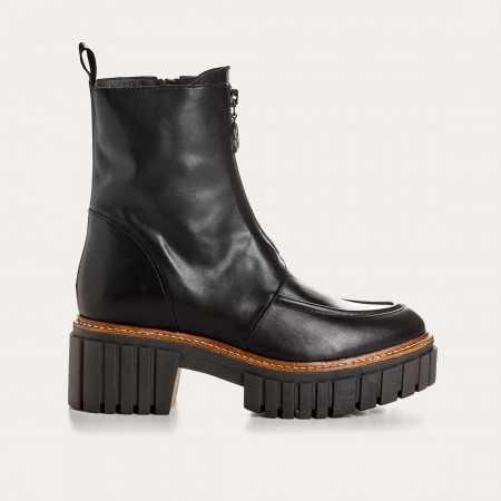 Boots Chelsea a talons en cuir noir avec zip et boucle argentee