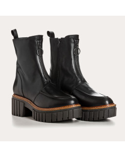 Boots Chelsea à talons en cuir noir avec zip et boucle argentée