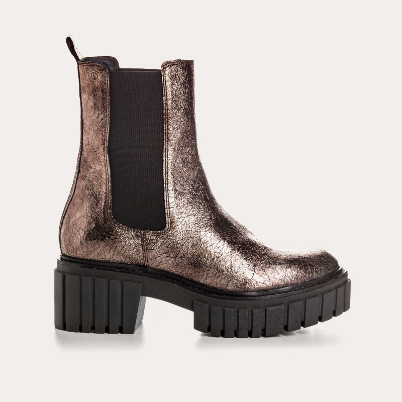 Boots Chelsea en cuir métallisé acier avec élastiques