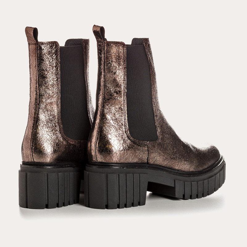 Boots Chelsea en cuir métallisé acier avec élastiques