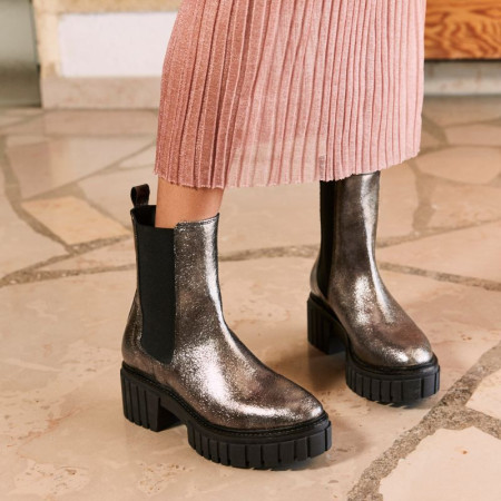 Boots chelsea metallic leather steel with elastic