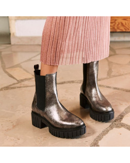 Boots Chelsea en cuir métallisé acier avec élastiques