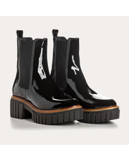 Boots Chelsea en vernis noir avec élastiques