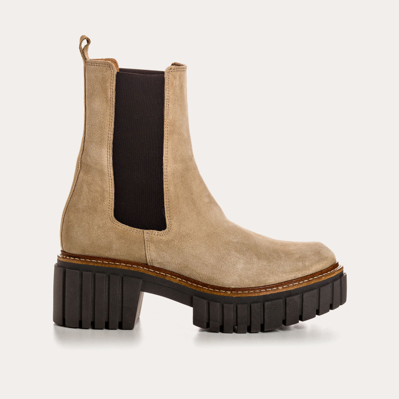 Boots Chelsea Basea Platform in Velvet Leather With Elastic