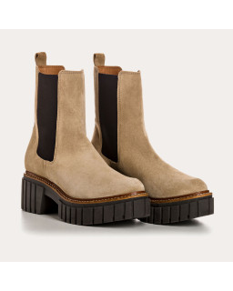 Boots Chelsea Basea Platform in Velvet Leather With Elastic