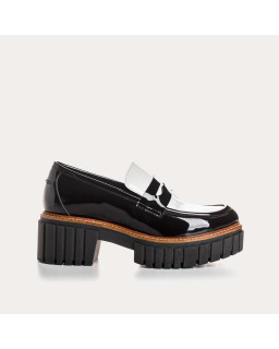 Two-tone Chunky Moccasins Black Varnish / Off White