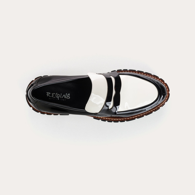 Two-tone Chunky Moccasins Black Varnish / Off White
