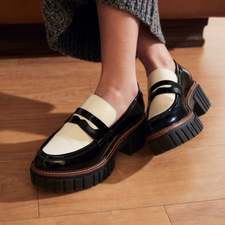 Two-tone Chunky Moccasins Black Varnish / Off White
