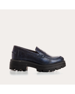 Mocassins chunky couleur nuit en cuir embossé lézard