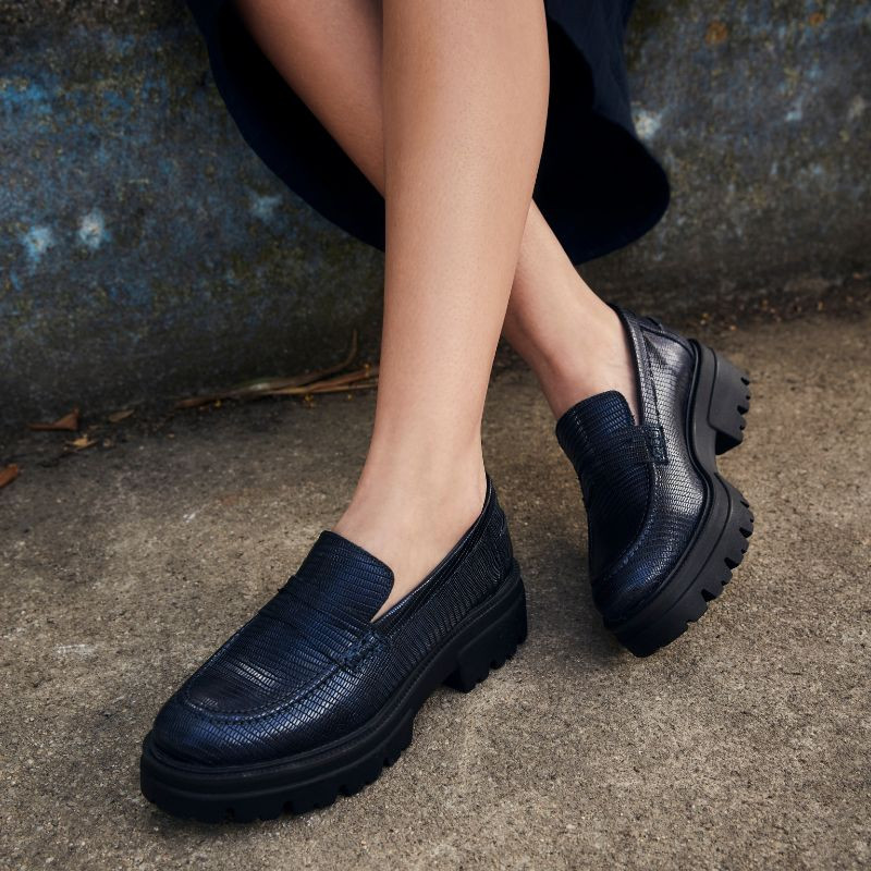 Chunky moccasins color night leather lizard