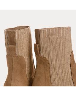 Boots Chelsea à talon en cuir velours avec élastiques