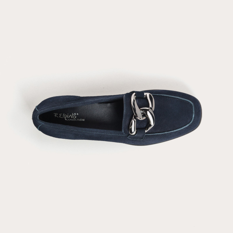 Suede compensated loafers with silver accessories