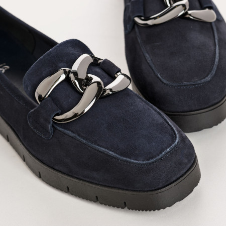 Suede compensated loafers with silver accessories