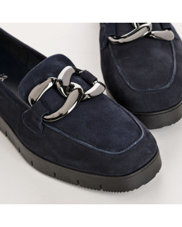 Suede compensated loafers with silver accessories