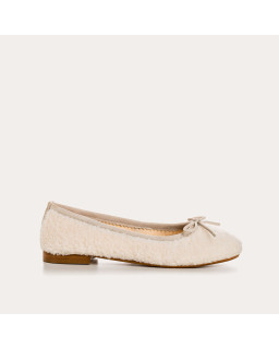 Ballerines en cuir et tissu imitation peau de mouton avec bout arrondi