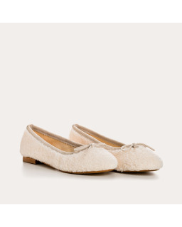 Ballerines en cuir et tissu imitation peau de mouton avec bout arrondi