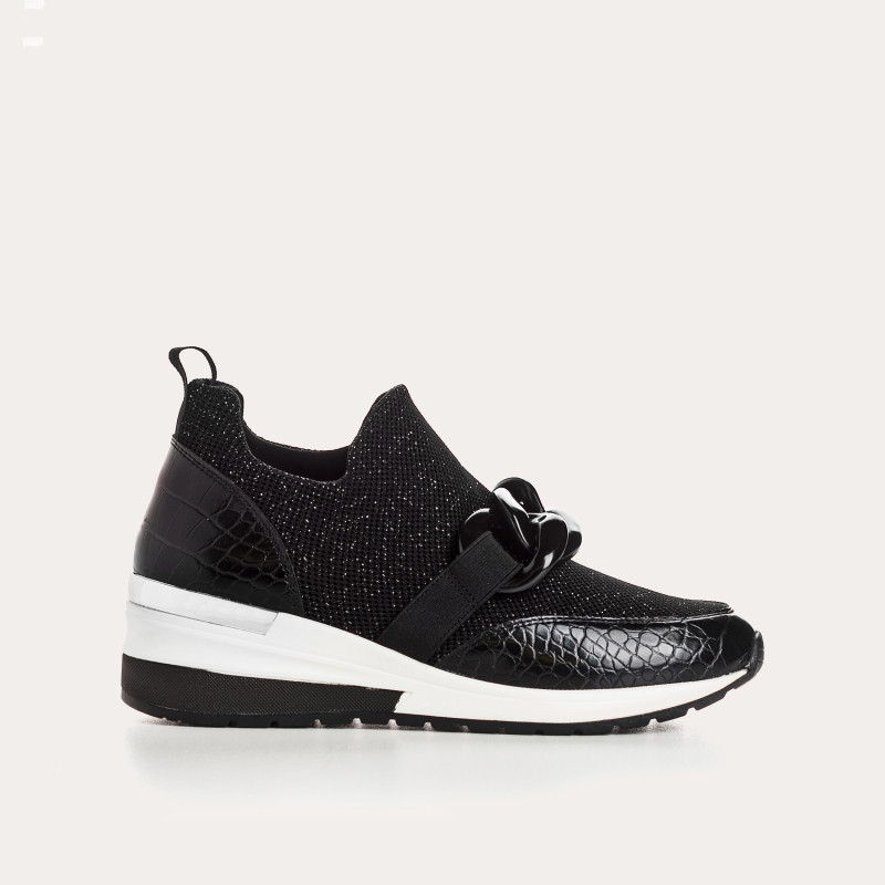 Women's Sneakers in Elastic Fabric Lady with Jewelry Accessories