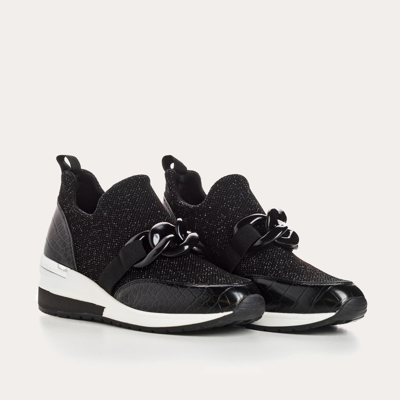 Women's Sneakers in Elastic Fabric Lady with Jewelry Accessories