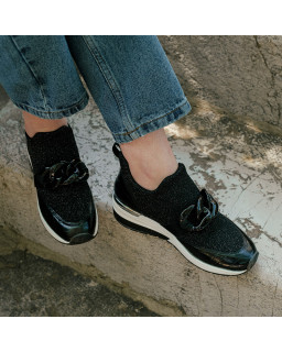 Women's Sneakers in Elastic Fabric Lady with Jewelry Accessories