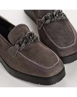 Mocassins compensés en cuir velours avec strass argent