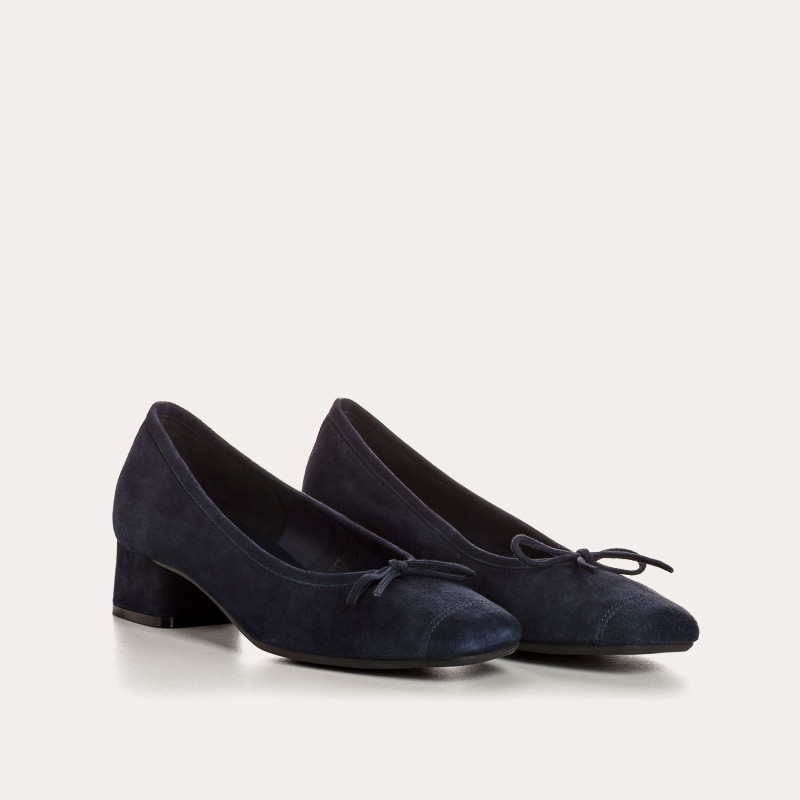 Velvet leather heeled ballerinas with knot