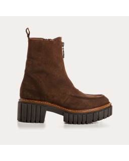 Boots Chelsea à talons en cuir velours avec zip et boucle argentée