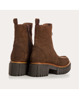 Boots Chelsea à talons en cuir velours avec zip et boucle argentée