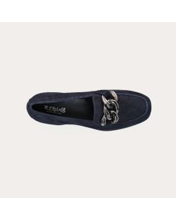 Suede small hem loafers with silver rings