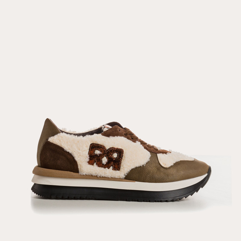 Ecru sneakers and brown leather with "double r" logo
