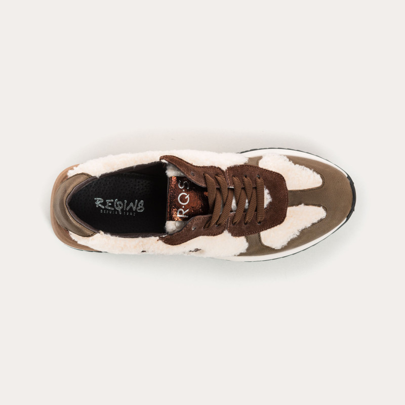 Ecru sneakers and brown leather with "double r" logo