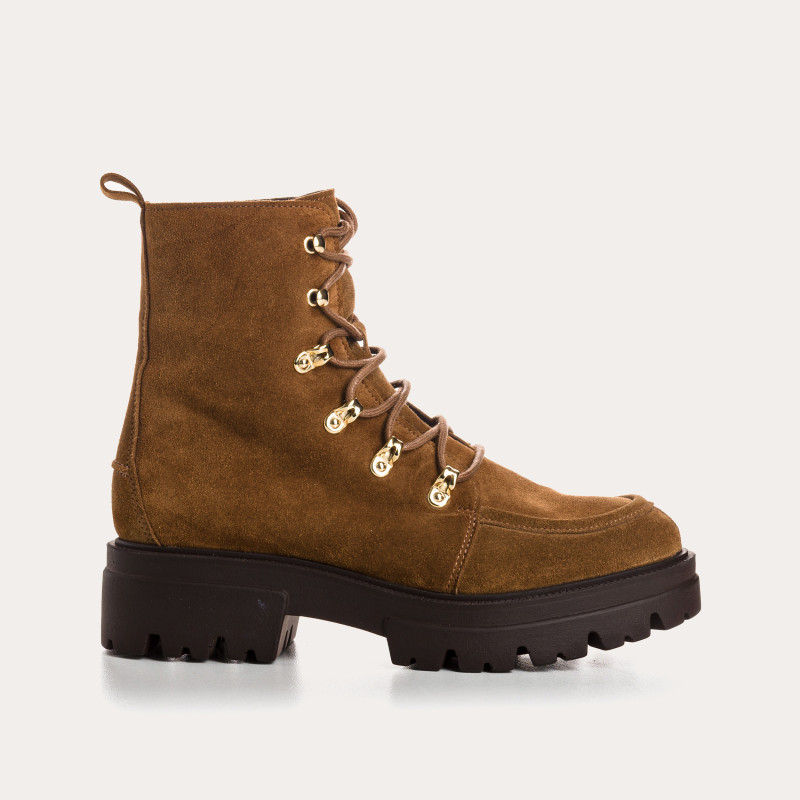 Hazelnut velvet leather lace boots with interior zip