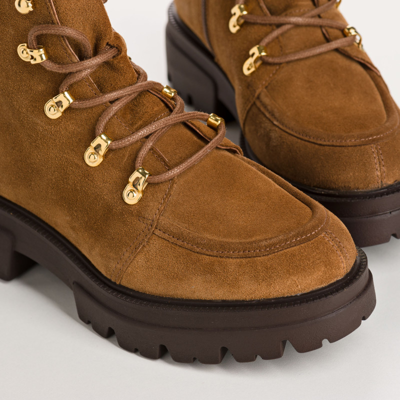 Hazelnut velvet leather lace boots with interior zip