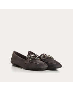 Hanissa leather loafers in chain velvet