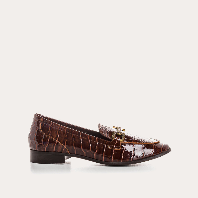 Moccasins with leather garden cocoa embossed croco and golden accessory