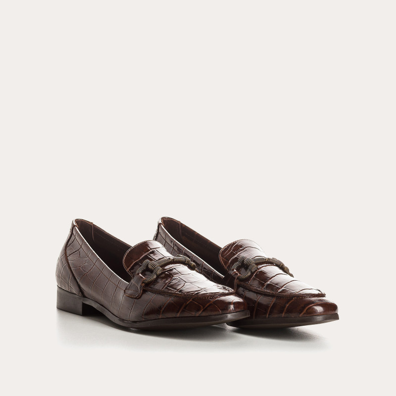 Moccasins with leather garden cocoa embossed croco and golden accessory