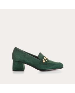 Livy Suede Heeled Loafers with Gold Studs | Reqins
