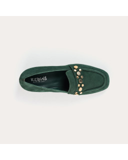 Livy Suede Heeled Loafers with Gold Studs | Reqins