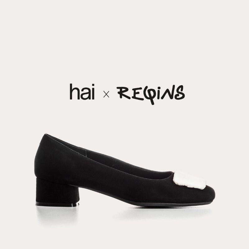 Suede heel ballerinas with silk accessories