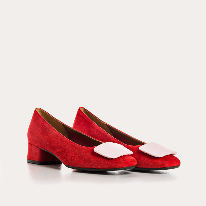 Suede heel ballerinas with silk accessories